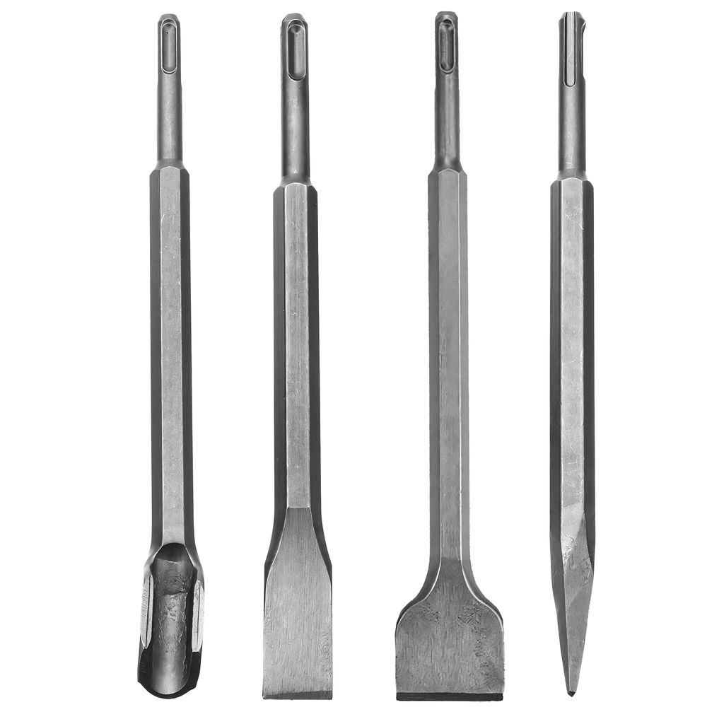 4-tlg. Bohrer- und Meißel-Set aus robustem Metall, Abbruchhammer,  SDS-Plus, inkl. Spitzmeißel, Flachmeißel, Spatmeißel Retoo