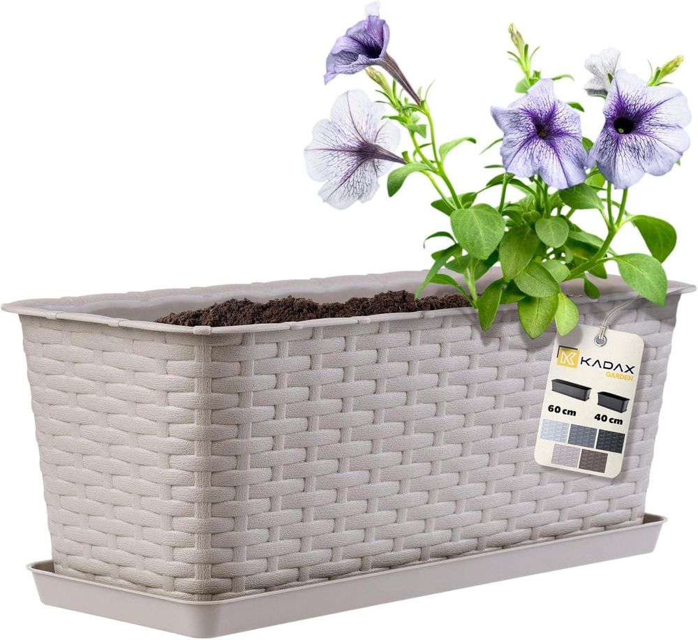 KADAX Balkontopf mit Untersatz "Frette", Balkonkasten mit Wasser Öffnungen, 40cm, Karamell