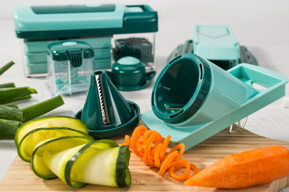 Genius Nicer Dicer Fusion Smart Set 16 Teile - Gemüseschneider & Spiralschneider zum Gemüse schneiden mit Twist, Slicer, Julietti aus TV-Werbung