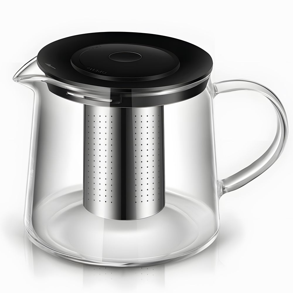 Glas Teekanne 1,50 l 1500 ml mit Edelstahlsieb Glaskanne Teebereiter Siebeinsatz Hitzebeständige Ergonomisch Tee Saft BPA-frei Schwarz Retoo