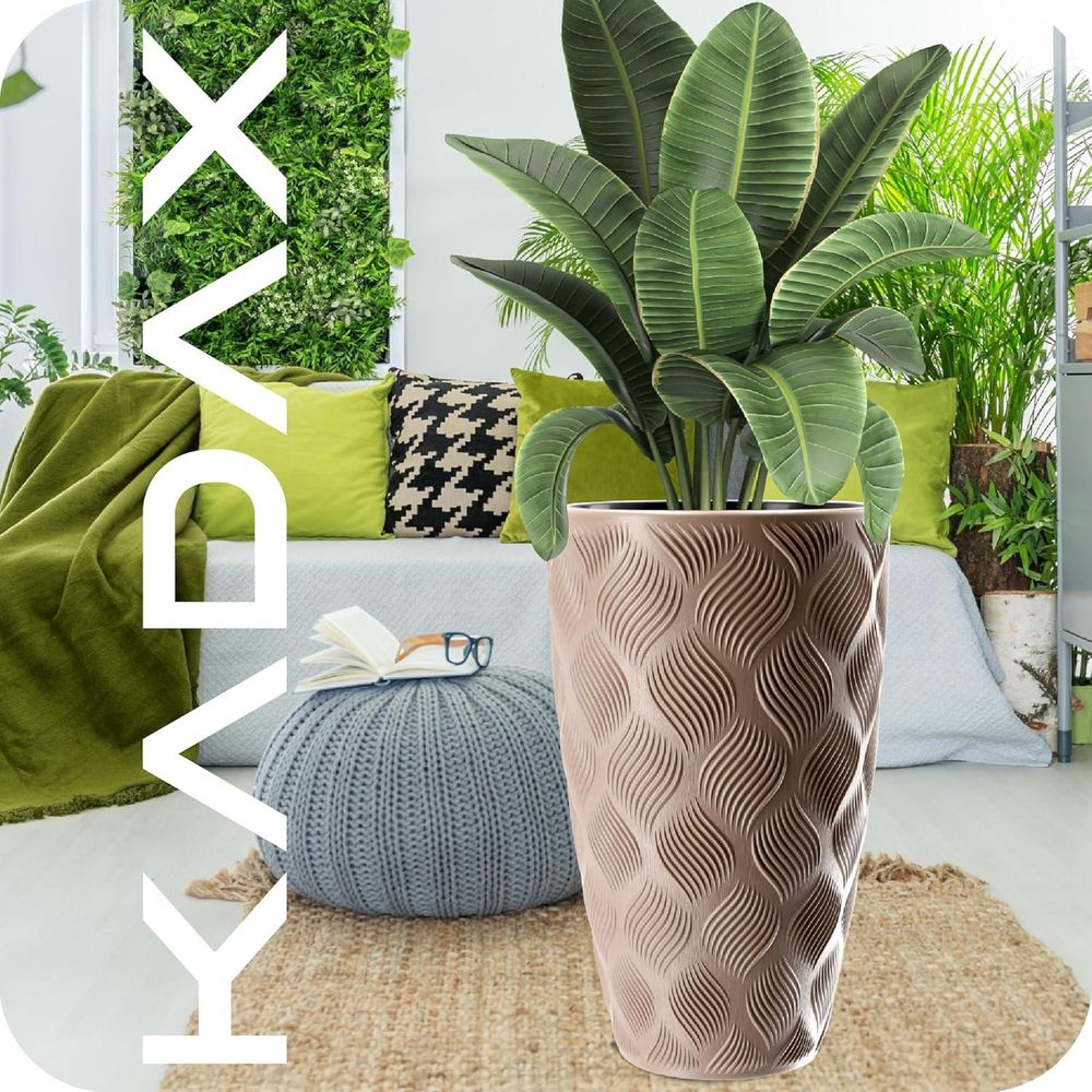 KADAX Blumentopf mit Einsatz "Jesi", Pflanzkübel aus Kunststoff, UV-Resistenter Topf, hoch, 40 cm, Beige
