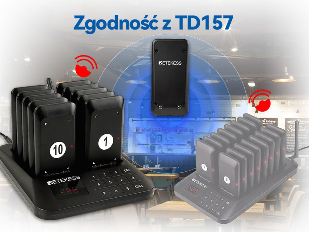 Pager Retekess TD157S, pager restauracyjny, 400 m, 200 mAh, odpowiedni do restauracji szybkiej obsługi, food trucków, szpitali, kompatybilny z TD157