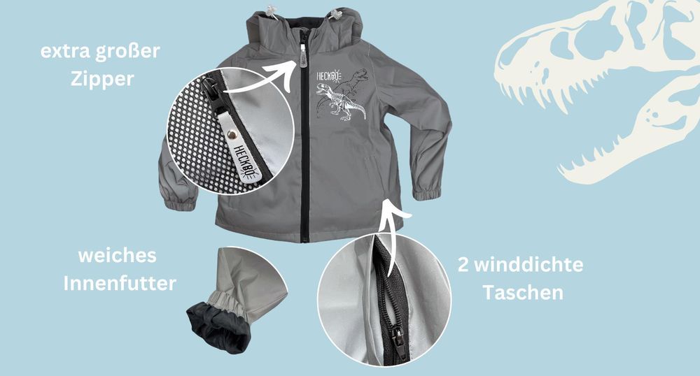 Kinder Reflektor Regenjacke Dinosaurier - 3 Jahre
