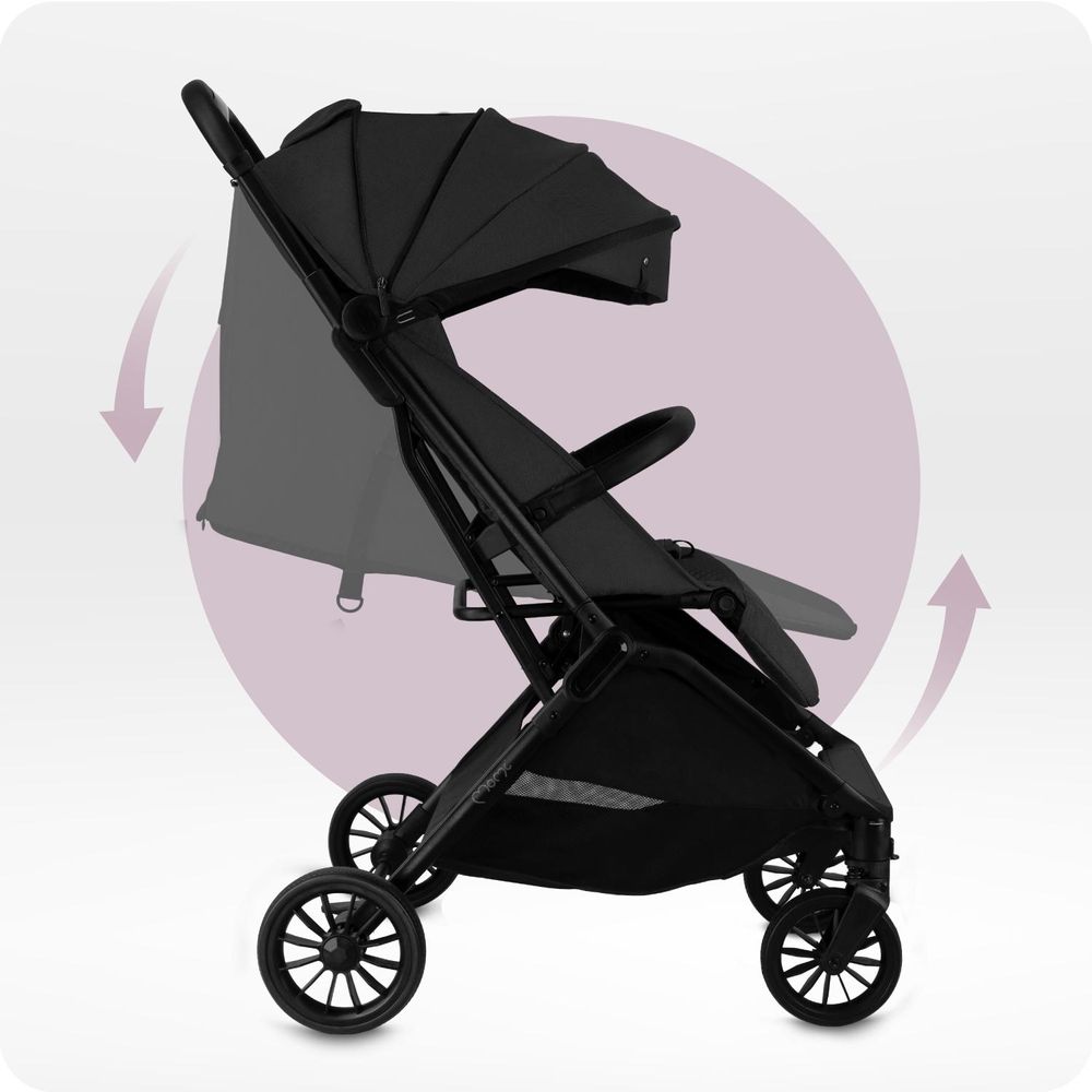 MoMi ANDREA – Ultraleichter Baby Kompaktbuggy 7,3 kg mit automatischer Faltung & Drehbügel, bis 22 kg, inkl. Rucksack & Zubehörset – Schwarz