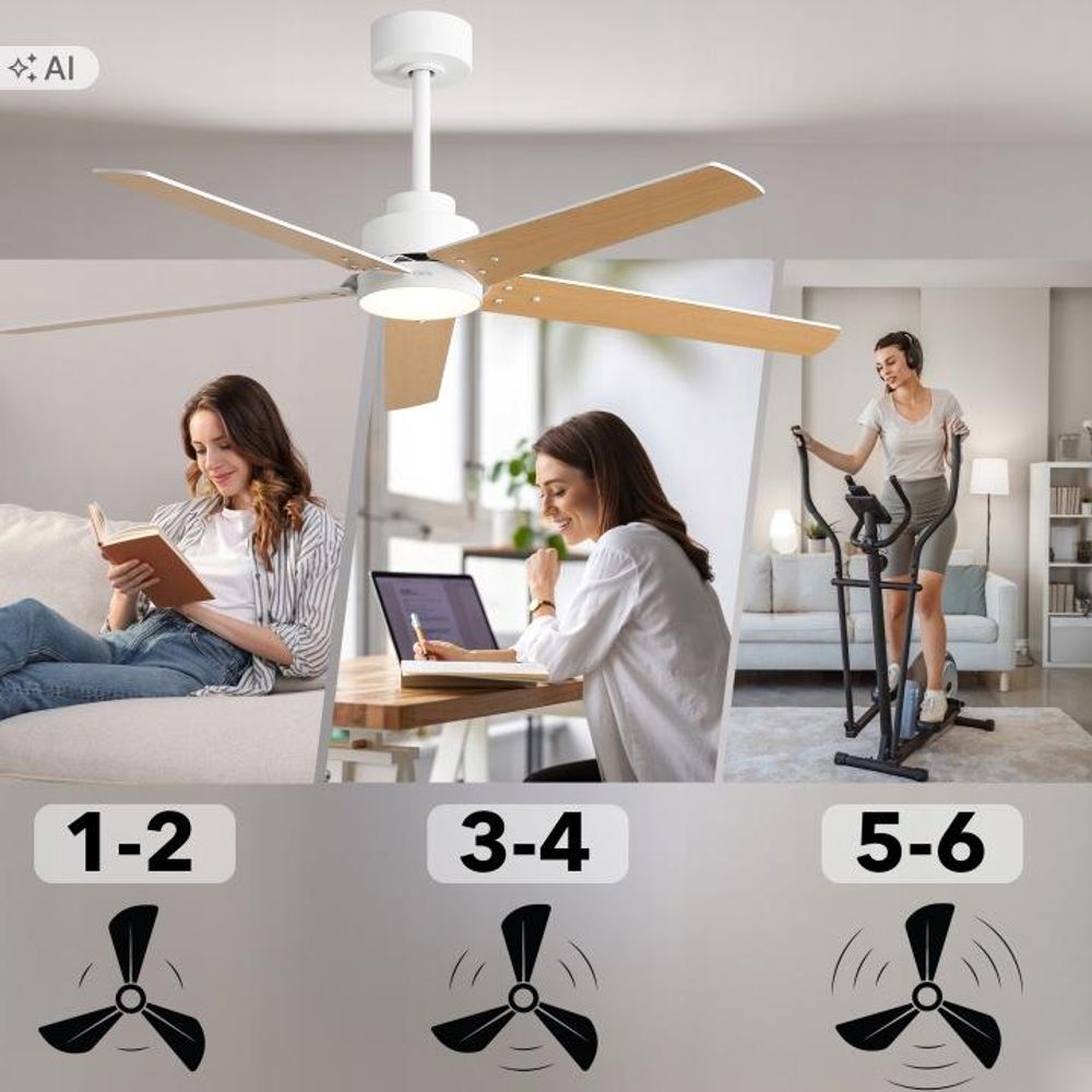 EBERG STX Wentylator Sufitowy LED 132 cm DC Pilot 6 Prędkości Czarny