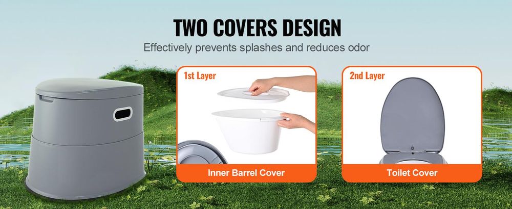 VEVOR Tragbare Toilette für Camping, Porta Potty mit 1,3 Gallonen abnehmbarem Inneneimer & abnehmbarem Papierhalter, Kommode mit doppelten Deckeln, Reisetoilette für Erwachsene und Kinder für Outdoor-Camping, Auto und lange Roadtrips, Toilettenpapier+Handyhalter und Tragfähigkeit: 300 lbs, Nein
