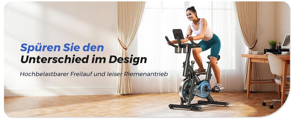 Leises Heimtrainer Fahrrad LED-Monitor, Bluetooth & App, verstellbarer Sitz & Widerstand, Tablet- & Flaschenhalter, bis 136 kg, Fitnessbike Zuhause