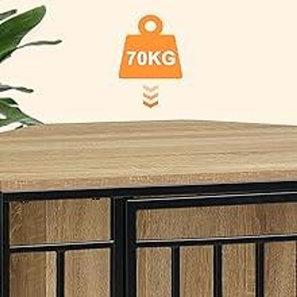 EUGAD Ecke-Hundekäfig mit Tür für Zuhause, Helle Eiche + Schwarz 111x67x60 cm
