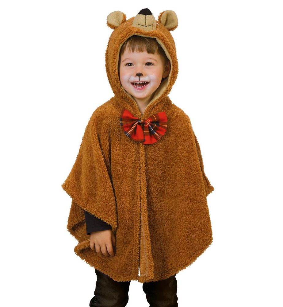 Kinder Bärenkostüm Poncho mit Kapuze – Tierkostüm für Fasching & Karneval – Größe 98 & 104/116