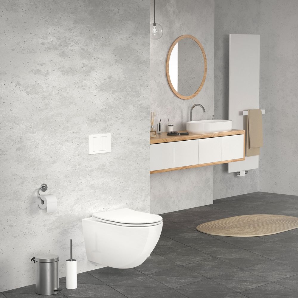 LuxeBath Spülrandloses Hänge WC lang 52cm, Weiß glänzend, Toilette aus Keramik mit Antibakterieller Oberfläche, Abnehmbarer WC Sitz aus Duroplast mit Absenkautomatik Softclose