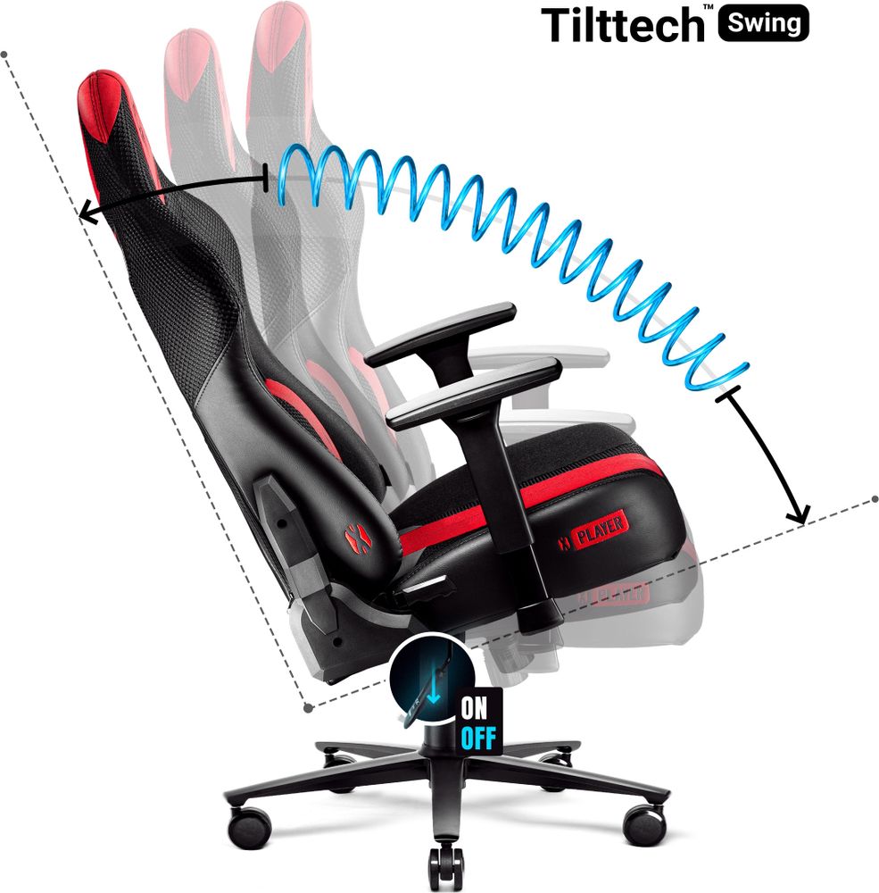 Diablo X-Player Gaming Stuhl Bürostuhl Schreibtischstuhl Stoff 3D Armlehnen Ergonomisches Design Nacken/- Lendenkissen Farbe: Anthrazit-Rot, Größe: King