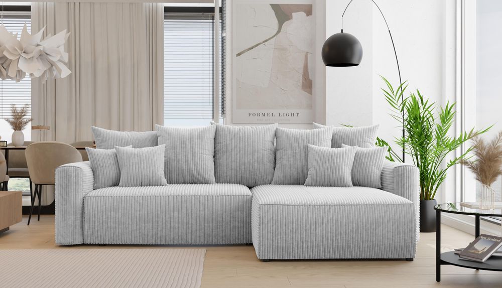 3-Sitzer Ecksofa ANTONIO BARI – 260x160x78cm, Ottomane rechts/links, L-Form, Schlaffunktion & Bettkästen - Eckarniutur, Bezug - Cord in Beige