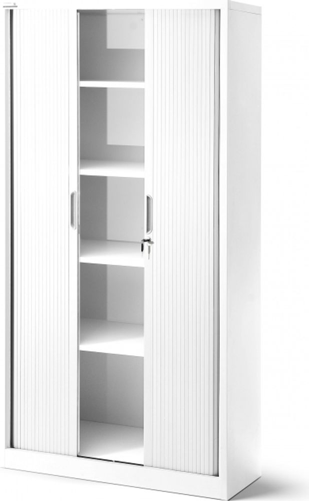 Rollladenschrank T001 Jalousieschrank Aktenschrank Büroschrank 4 Fachböden Rolltür abschließbar 185 cm x 90 cm x 45 cm Farbe: Weiß