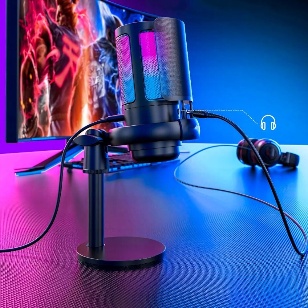 Gaming Mikrofon PC mit Arm, USB Microphone für MAC PS4 PS5 mit Stummschalttaste, Kopfhöreranschluss, Popfilter, Nierenkondensatormikrofon, Retoo