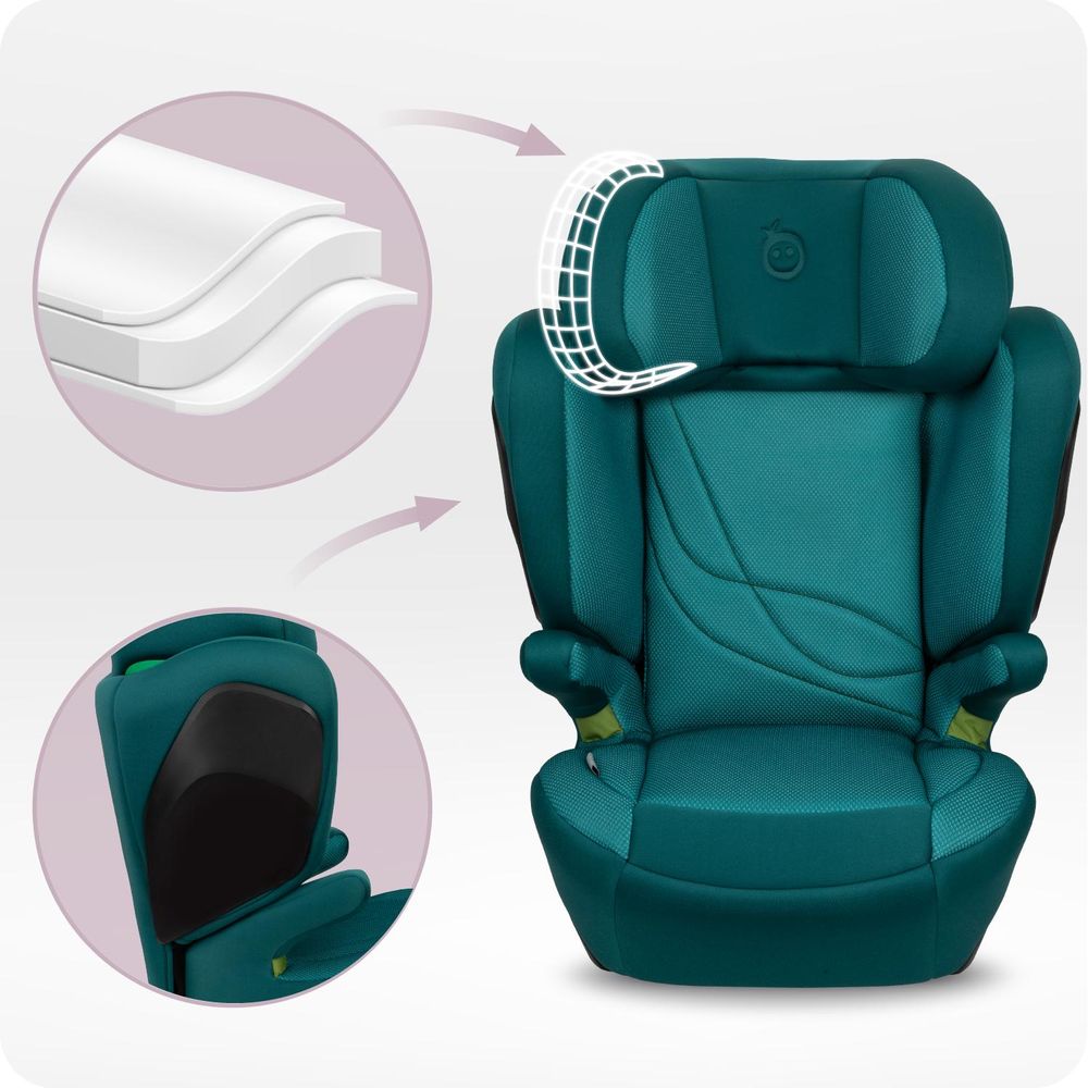 MoMi MEI – i-Size Kindersitz Gruppe 2/3 (100–150 cm, bis 36 kg) mit ISOFIX & 9-fach verstellbarer Rückenlehne – Grün