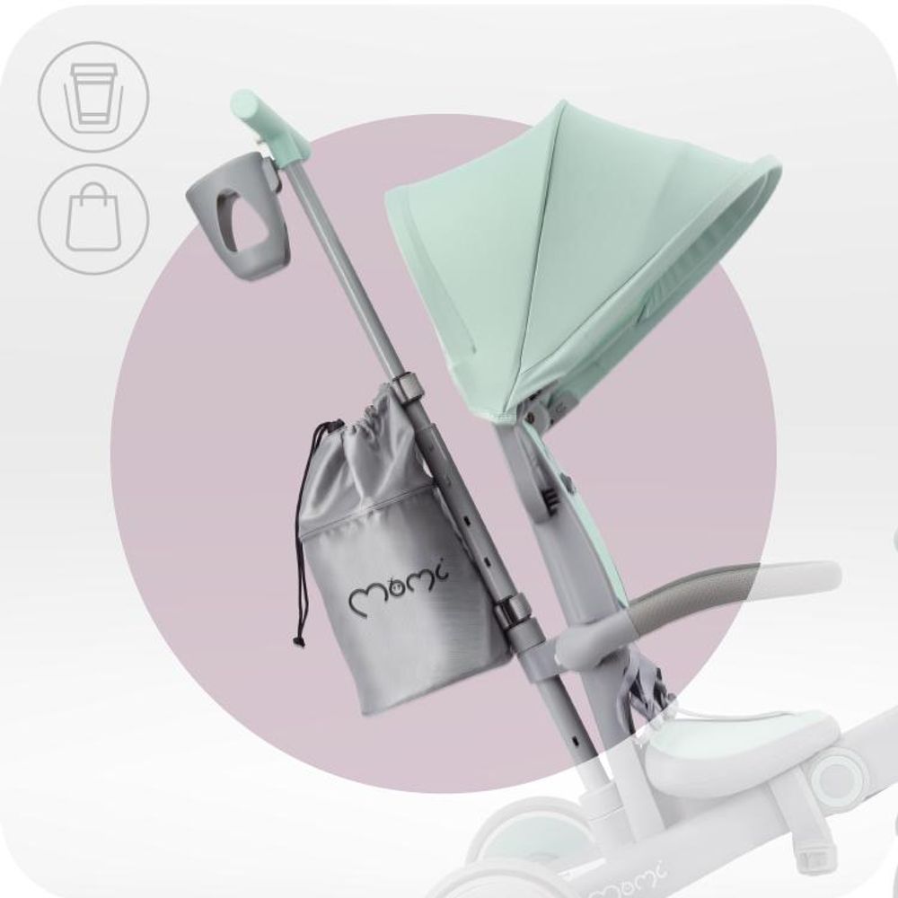 MoMi SOLIVIA – 4-in-1 Dreirad & Laufrad ab 12 Monaten, verstellbar, klappbar, mit Sicherheitsgurt, inkl. Tasche & Getränkehalter – Grün