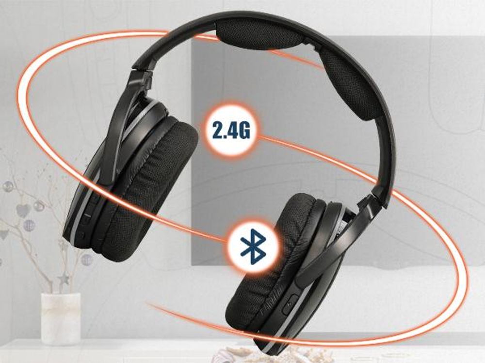 Retekess TA007 Kabellose Kopfhörer für TV, 2,4G Sender-Ladestation, 60m, Kompatibel mit Bluetooth, Kopfhörer Fernsehen für Senioren, Fußballspiel