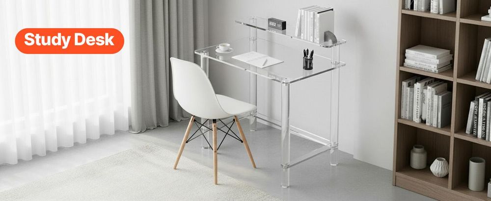 VEVOR Acryltisch Computertisch 2-stufiger Bürotisch mit Monitorständer, moderner Schreibtisch (60 kg belastbar) für Schlafzimmer Büro Arbeitszimmer Garderobe, 50 x 80 x 88 cm (transparent)
