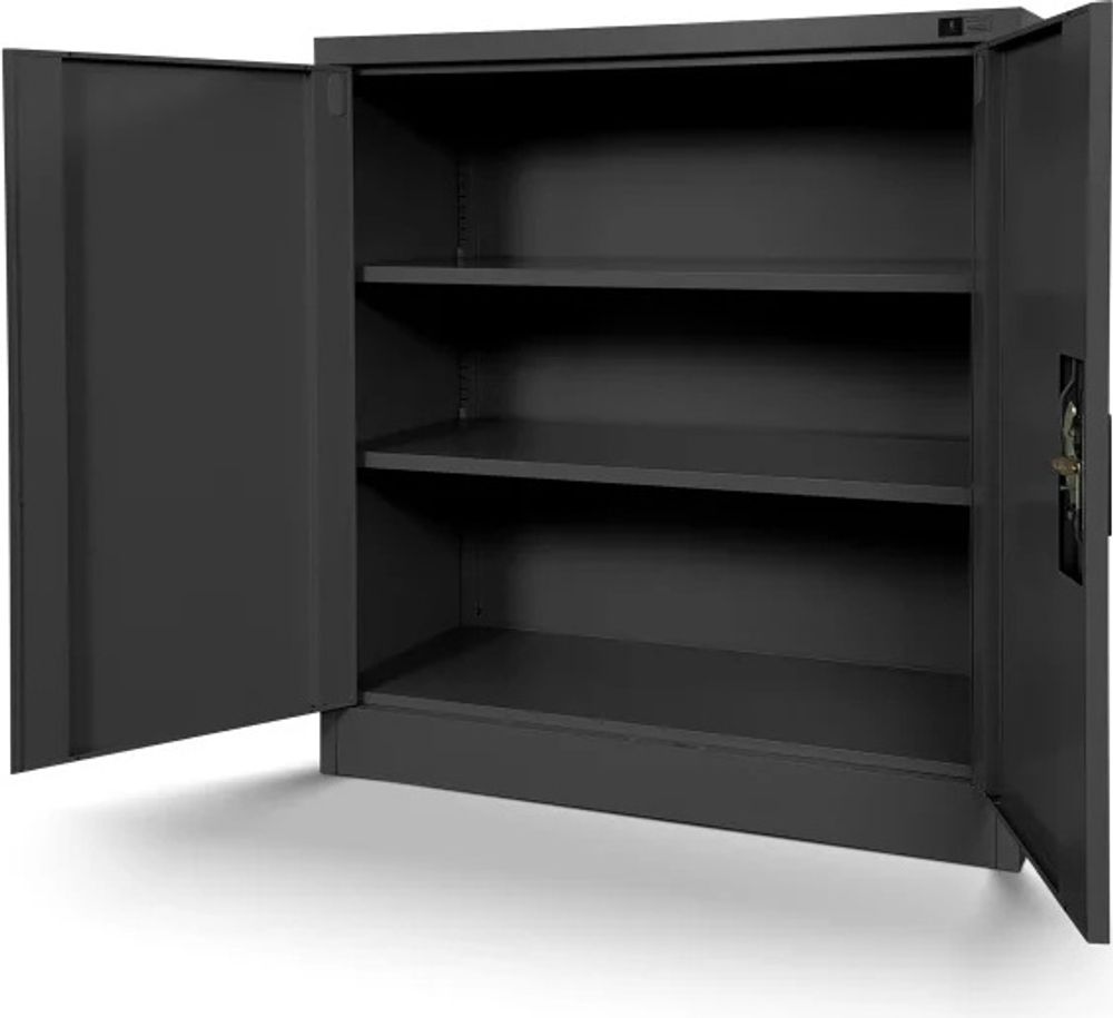 Kleiner Aktenschrank C001B Büroschrank mit Flügeltüren Metallschrank Lagerschrank Pulverbeschichtet Stahlblech 93 x 90 x 40 cm Farbe: Anthrazit