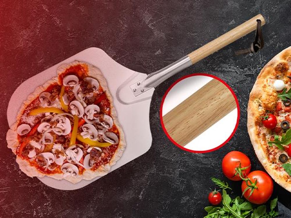 Heidenfeld Pizzaschieber Catania | Pizza Schieber - Aluminium - Eichenholz - 30,5 cm - Pizzaschaufel mit abnehmbarem Holzgriff