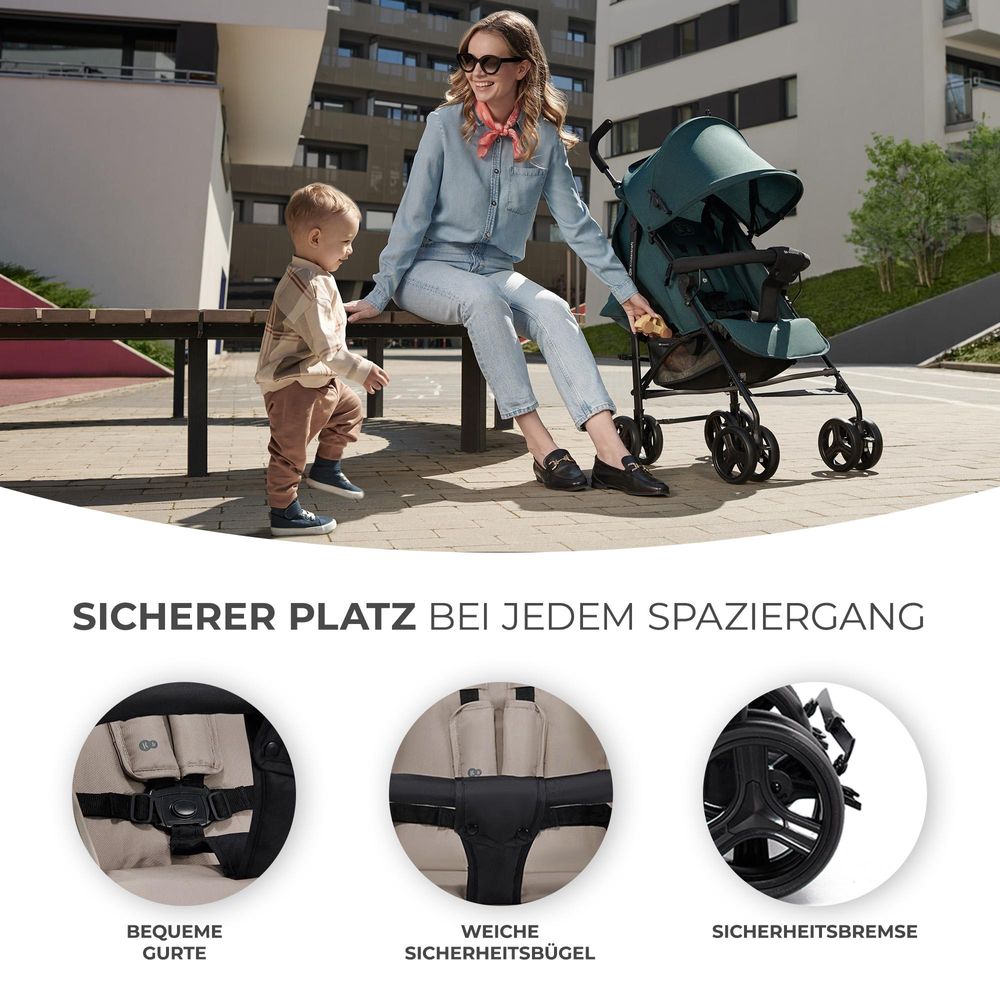 Kinderkraft TIK – Reisebuggy 6,5 kg, Liegeposition, pannensichere Räder, klappbar in Sekunden, mit Tragegriff, Farbe: Beige