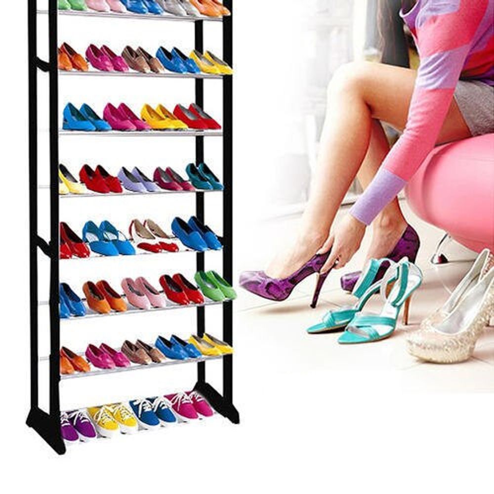 Schuhregal Schuhablage mit 10 Böden Schuhständer aus Metall Schuhschrank für 30 Paar Schuhe Stapelbaren Schuh-Organizer 140 x 25 x 51cm Schwarz Retoo
