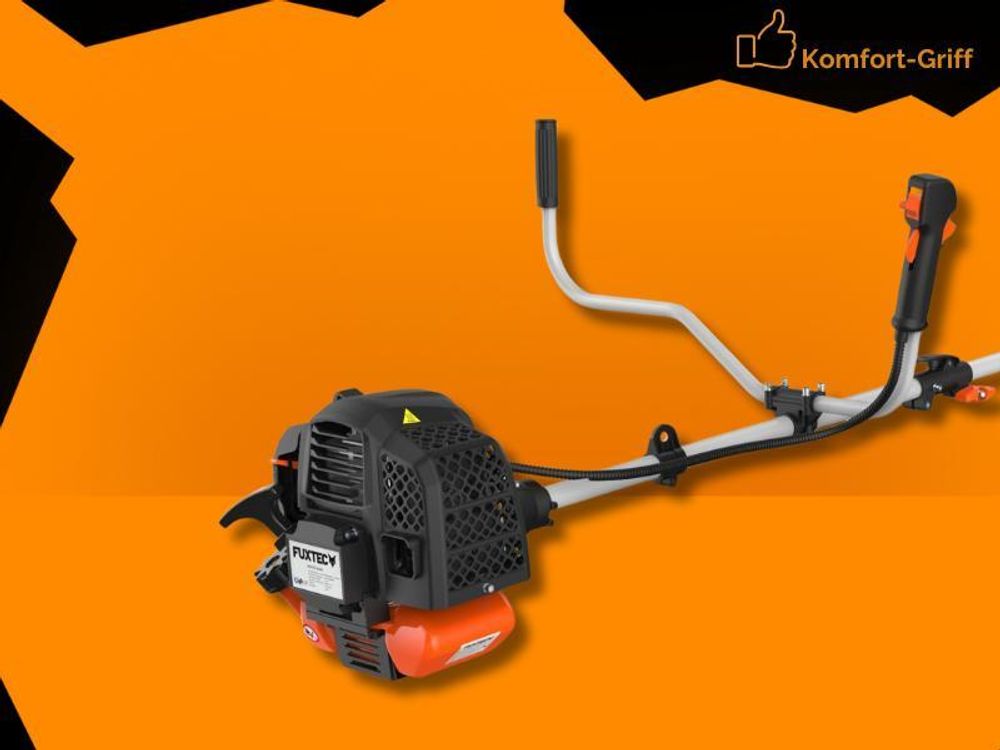 FUXTEC Benzin Motorsense FX-MS152 - 52ccm | Rasentrimmer mit 3PS | 2-Takt | 7,5Kg | 9-Zahn | Easy Start | Doppelfadenkopf + Messer | Freischneider