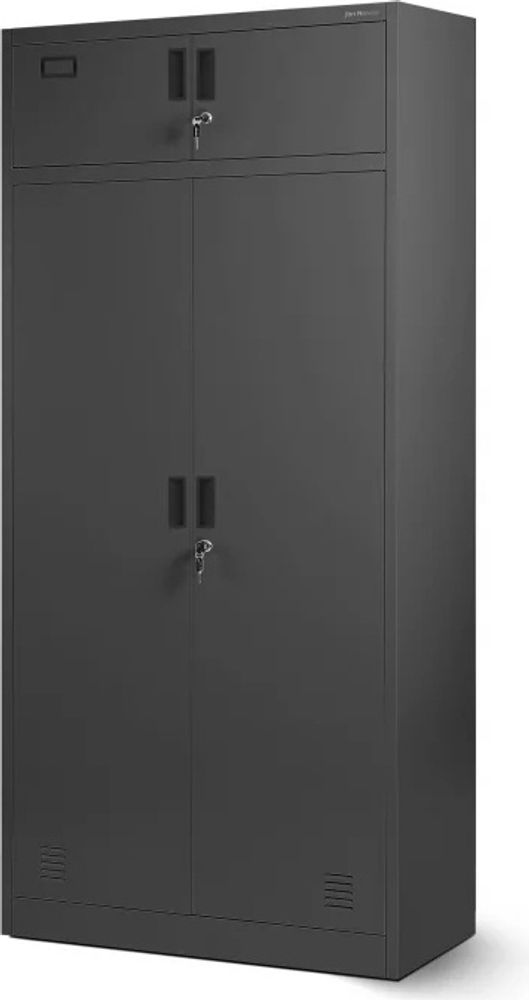 Mehrzweckschrank C117 Aktenschrank Büroschrank Metallschrank Spind Lagerschrank Geheimfach Flügeltüren Schubladen Pulverbeschichtet Stahlblech Abschließbar 185 cm x 90 cm x 50 cm, Farbe: Anthrazit