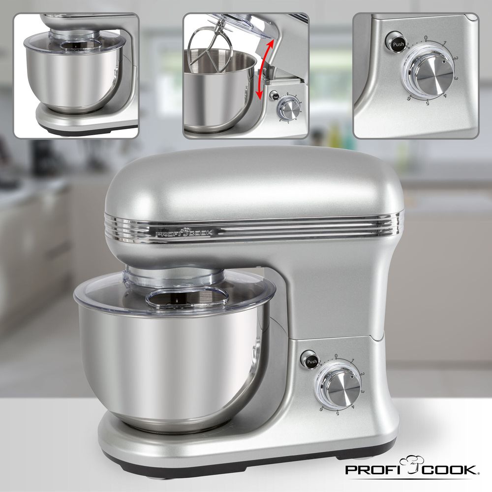 ProfiCook Knetmaschinen-Set PC-KM 1222 W silber/edelstahl inkl. Küchenwaage / 1.200 Watt / 5 Liter / 8 Geschwindigkeitsstufen / Softanlauf