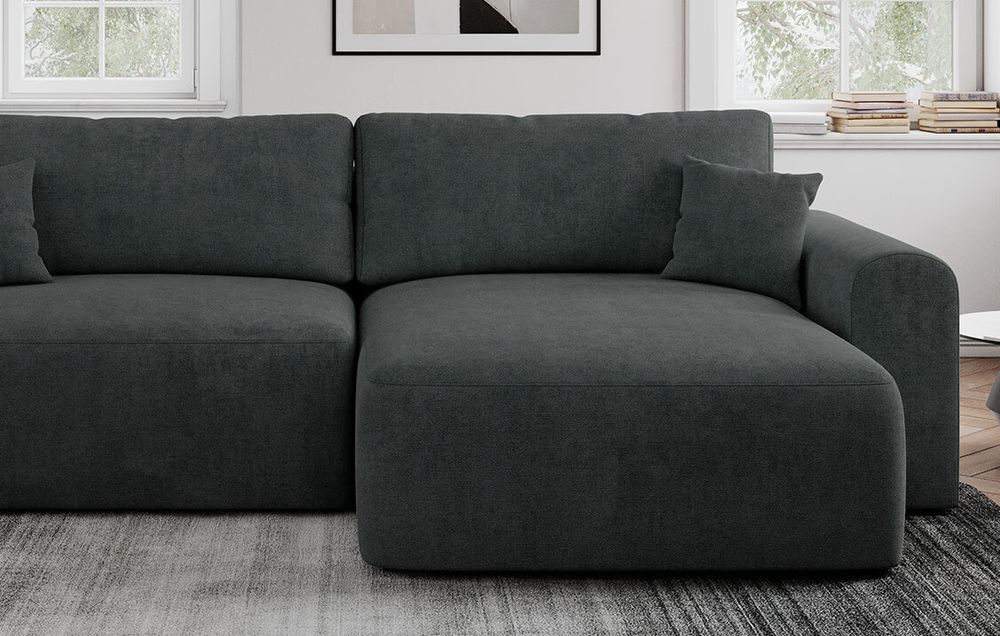 graues Ecksofa aus strukturiertem Stoff