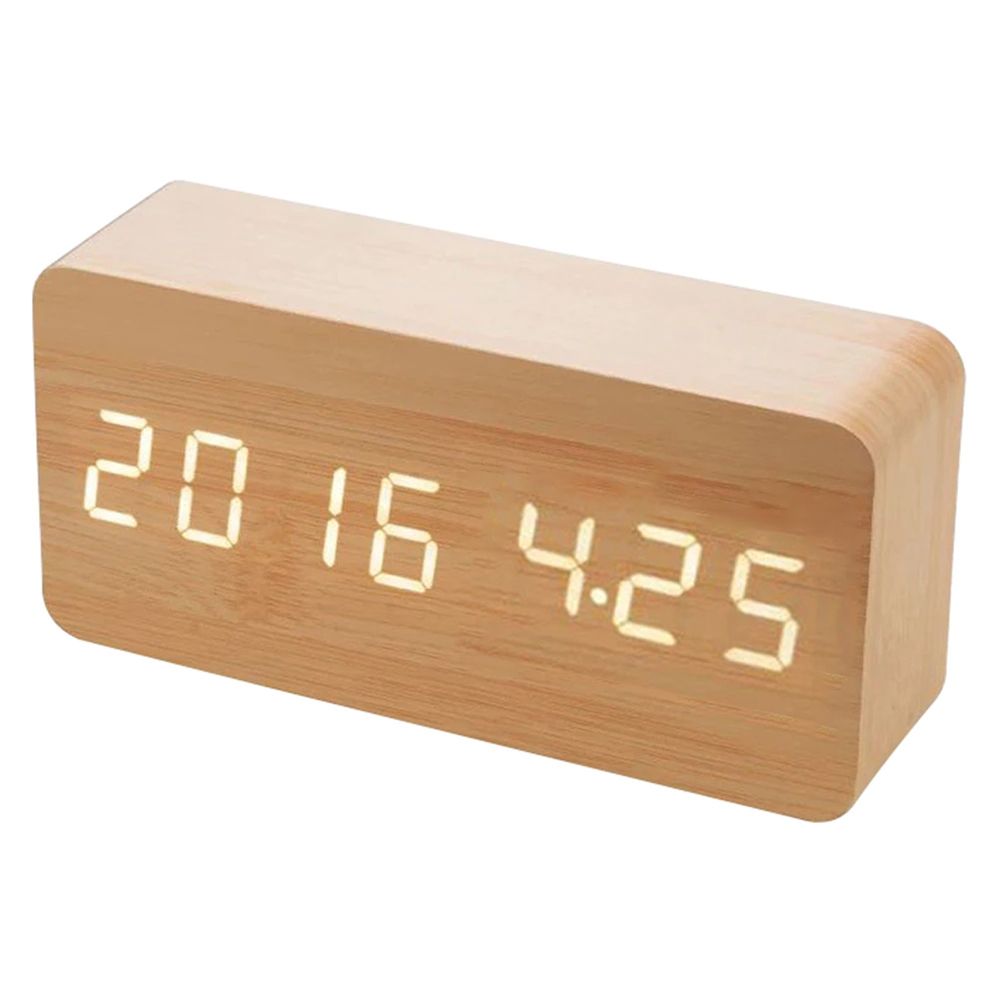 Digitaler Wecker Holz Holzoptik 3D LED Digital Digitaluhr Wanduhr Datum Temperatur 12h 24h USB Alarm Clock Schlafzimmer Büro Dimmbar Zeit Uhr Retoo