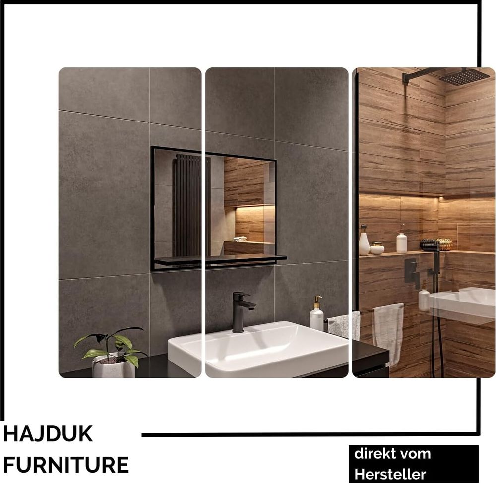 Badspiegel mit Ablage Schwarz - H:50 x B: 60 cm - Bathroom Mirror - Moderner Badezimmer Spiegel Rechteckig - Wandspiegel mit Regal