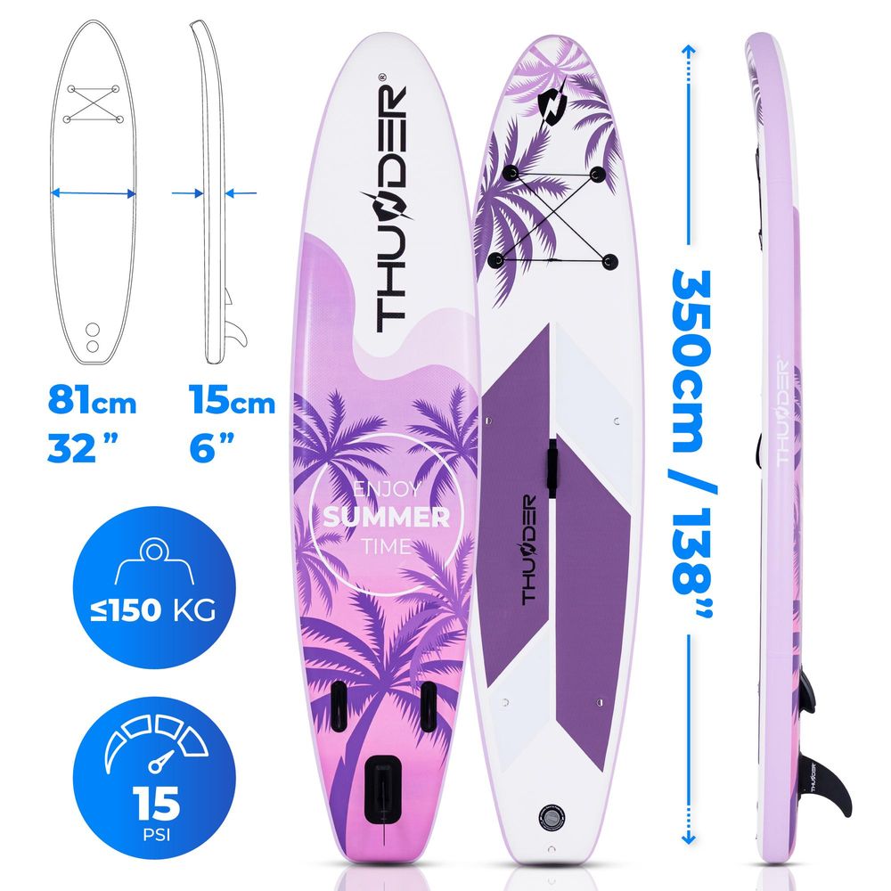 THUNDER Sola Stand Up Paddle Board 350x81x15 cm Violett Weiß Rosa bis 150 kg