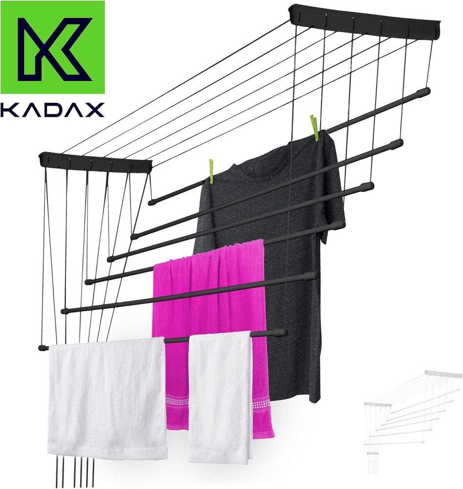 KADAX Deckenwäschetrockner "Torp", Deckentrockner Traglast 12kg, 6 Stäbe, 150 cm, schwarz