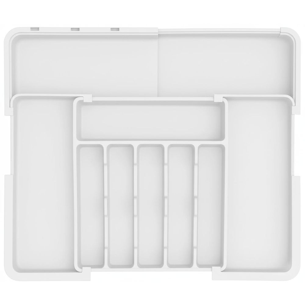 WELLHAUS – Ausziehbare, verstellbare Besteck- und Küchen­schubladen-Organizer – flexibles Raum­wunder für Ihre Küche ( Weiß, 33 x 37 cm -> 56 x 48 cm)