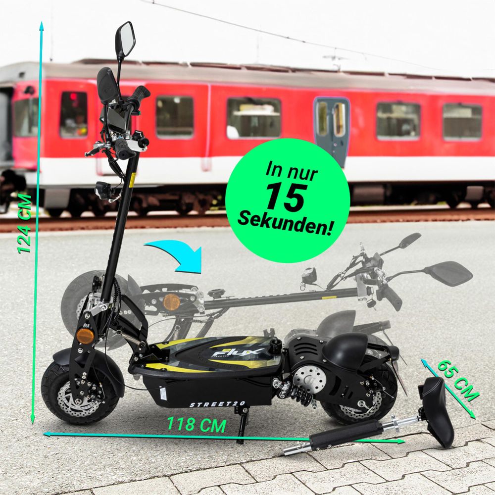eFlux E-Scooter Street 20 Pro | Scooter Klappbar - Elektro Roller - Straßenzulassung - Sitz höhenverstellbar - E-Roller - 20 km/h - 500 W (Schwarz)