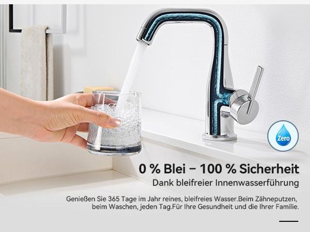 360° Schwenkbar Waschtischarmatur, Kalt Warm bleifrei Wasserhahn, Cecipa, Badarmatur Mischbatterie, Wasserhahn Bad, Waschbeckenarmatur Chrom
