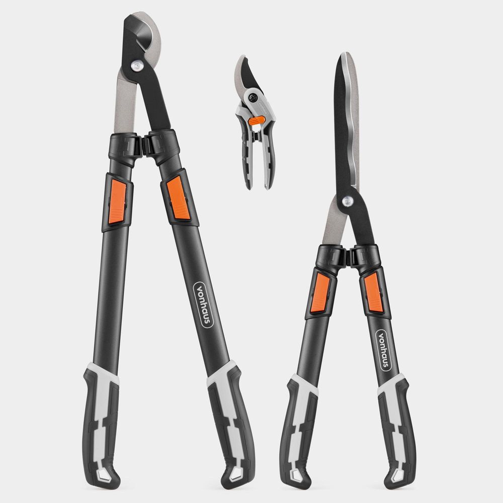 VonHaus 3-Teiliges Gartenschere Set mit Teleskopisch Verlängerbare Softgriffen