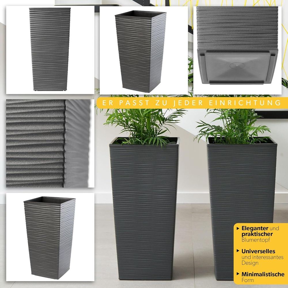 KADAX Blumentopf Set, Blumenkübel aus Kunststoff "Tuluza", Innen- und Außenbereich, Grafit, 3er Set