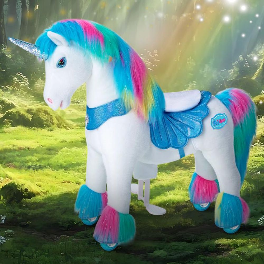 PonyCycle Modell Y Ride-on Einhorn für Kinder 3-4 mit Bremse und Geräuschen, Rosa Einhorn-Spielzeug auf Rädern, Weihnachtsgeschenk für Kinder – Y352