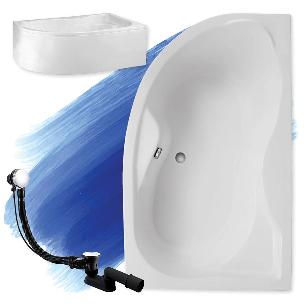 Weiß Eckbadewanne mit modernem, dargestellt mit einem schwarzen Ablauf