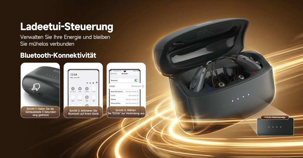 Retekess TE105 RIC Hörgerät mit Bluetooth und App-Unterstützung, IP68 wasserdicht, 84H, 5 Modi,für mittelgradigen bis hochgradigen Hörverlust Senioren