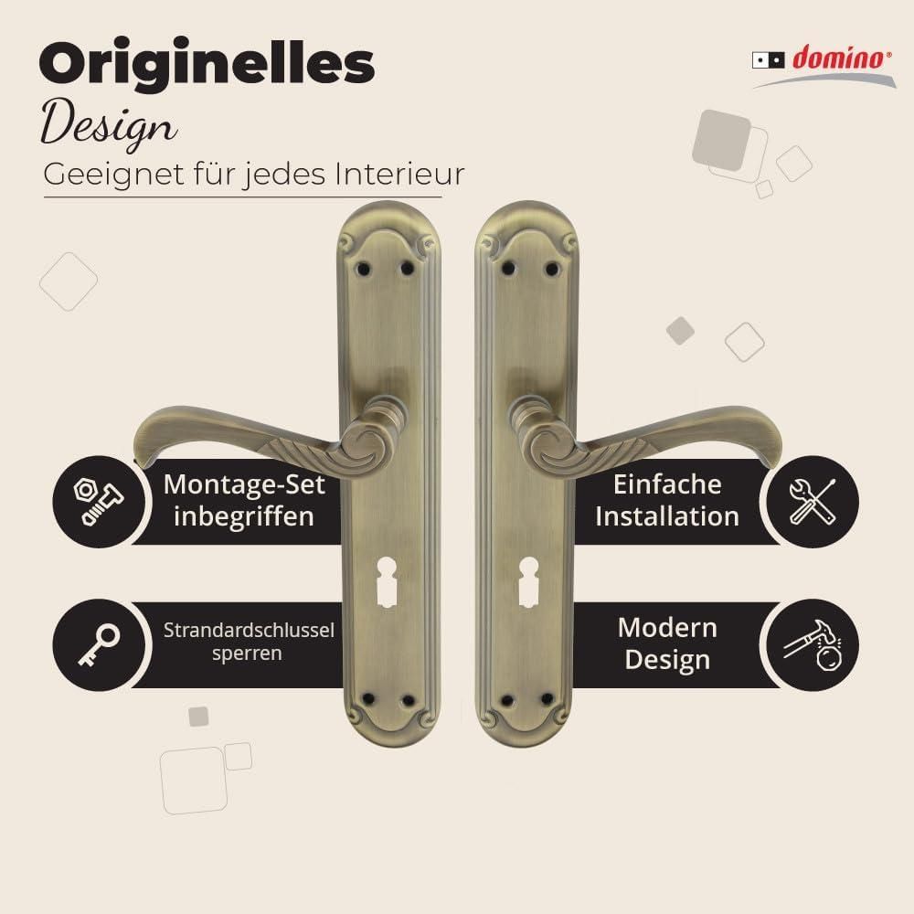 DOMINO Türgriff 72 Drückergarnitur BB-Buntbart | Langschildgarnitur | für Zimmertür, Bürotür, Kellertür & Innentür |Aluminium | Bronze | CASABLANKA M3