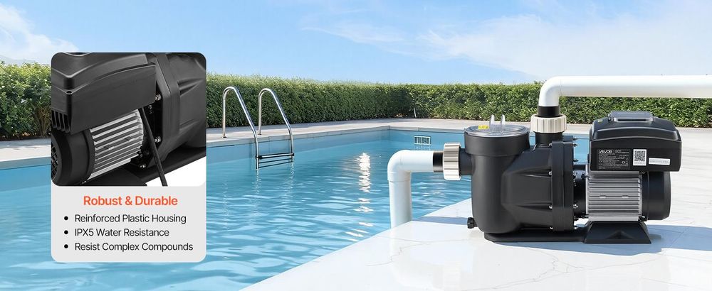 VEVOR Variabler Geschwindigkeits-Poolpumpe, 1650W, AC 220-240V, 33.000 L/H, In-/Über-Boden-Poolpumpe mit Filterkorb, Leistungsstarke Selbstansaugung, Programmierbarer Timer, für eingelassene und aufgestellte Schwimmbecken
