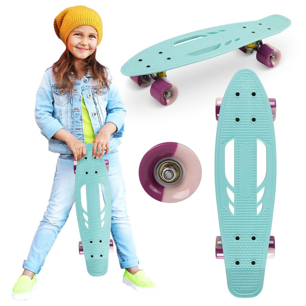 QKIDS GALAXY Skateboard - Cruiser 8 Designs, ABEC-7 - 56cm Deck - Bis zu 50kg - Blau