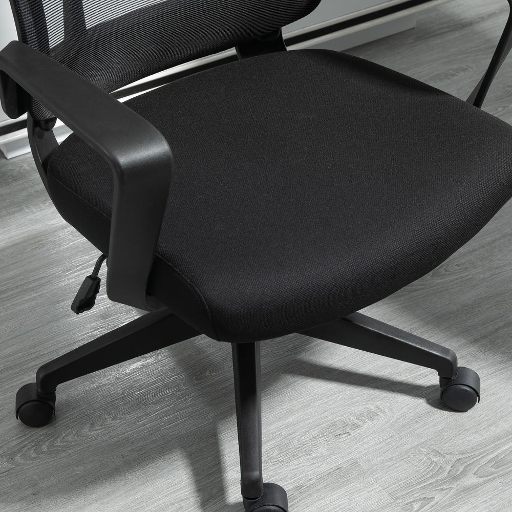 Vinsetto Bürostuhl Kopflehne Home-Office-Stuhl höhenverstellbarer Schreibtischstuhl ergonomisch 360°-Drehräder Büro Schaumstoff Nylon Schwarz 62 x 62 x 113-122 cm