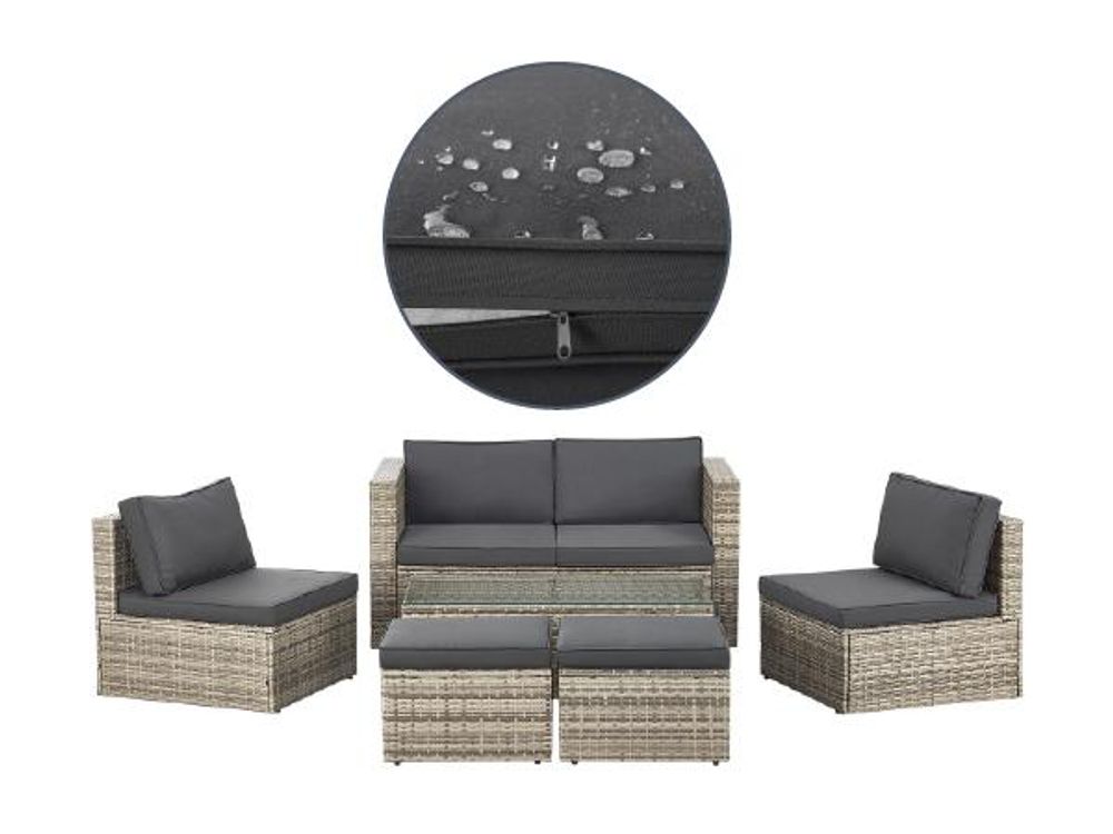 Juskys Polyrattan Gartenmöbel Set Salou - Lounge für 6 Personen, wetterfest - Grau