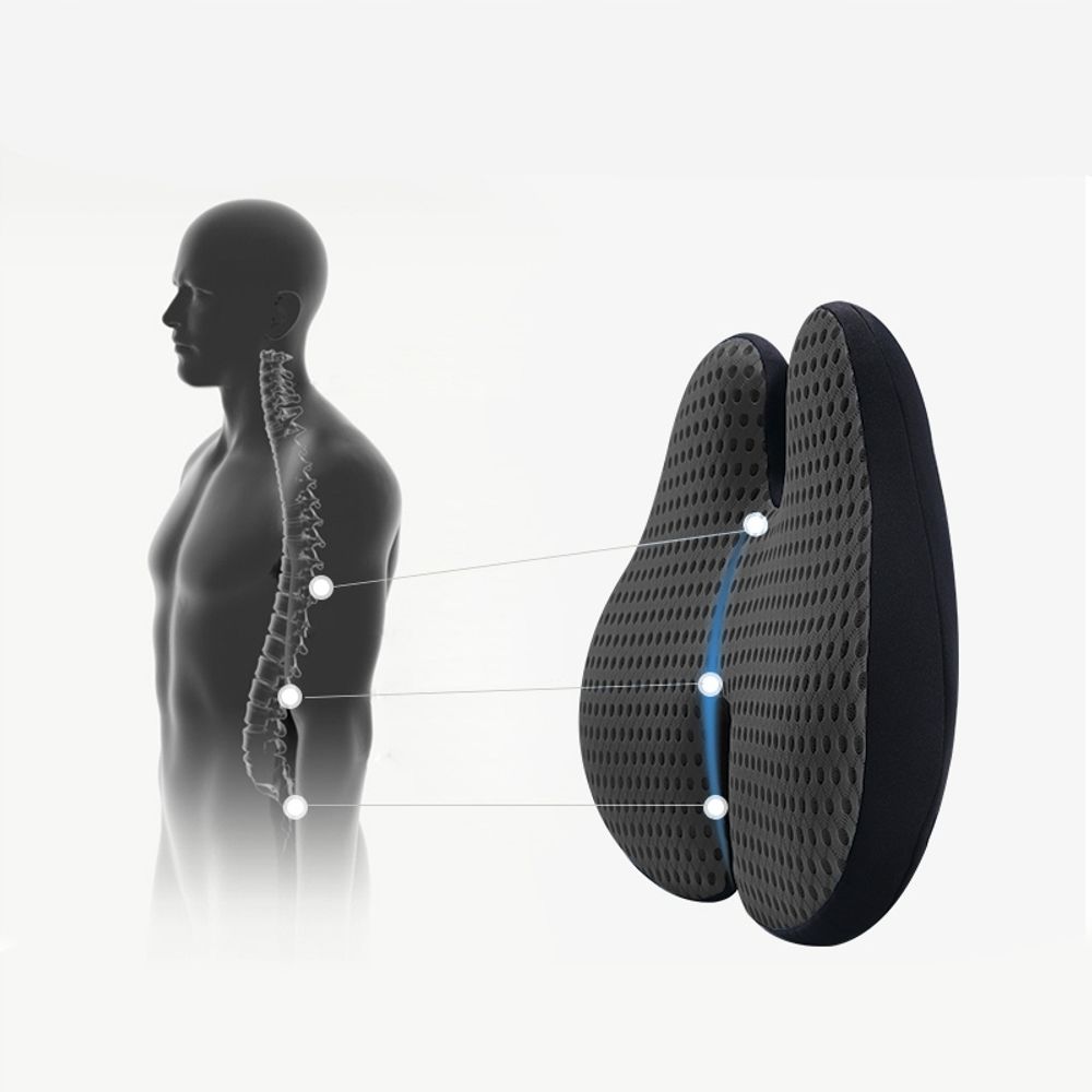 Lendenkissen aus Memory-Schaum für Bürostuhl & Autositz - Lordosenstütze Kissen Orthopädisches Rückenstütze - SCHWARZ Ergonomisches Rückenkissen 40x43
