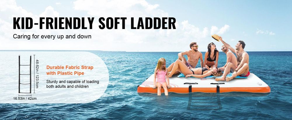 VEVOR Aufblasbarer Schwimmdock, 15 x 6FT Aufblasbare Dockplattform, Rutschfeste Wasser-Schwimmdockmatte mit Tragetasche & Abnehmbarer Leiter, Schwimmplattform Insel Floß für Pool Strand Ozean, 8 x 6 ft