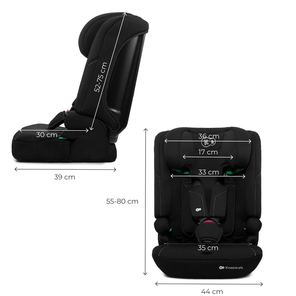 Kinderkraft I-COMFY Autokindersitz 3-in-1 i-Size 76–150 cm, 15 Monate bis 12 Jahre, R129, EASY GROW, H-GUARD, SPS, 10 Neigungspositionen, Schwarz